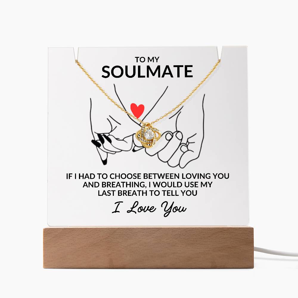 To My Soulmate, I Love You Acrylic Plaque/Love Knot Necklace