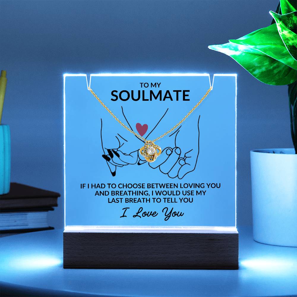 To My Soulmate, I Love You Acrylic Plaque/Love Knot Necklace