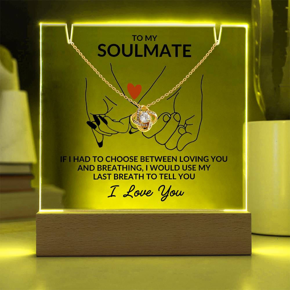 To My Soulmate, I Love You Acrylic Plaque/Love Knot Necklace