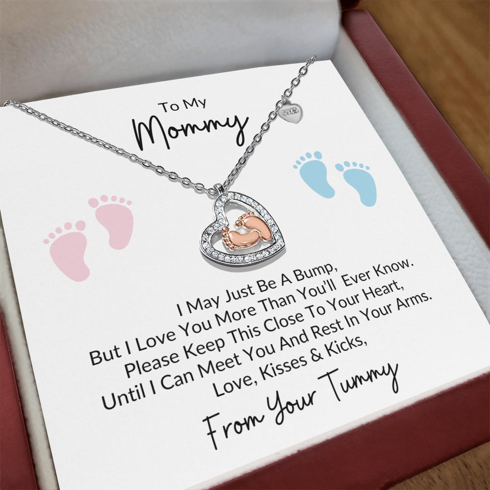 To My Mommy, From Your Tummy | Baby Feet Heart Necklace
