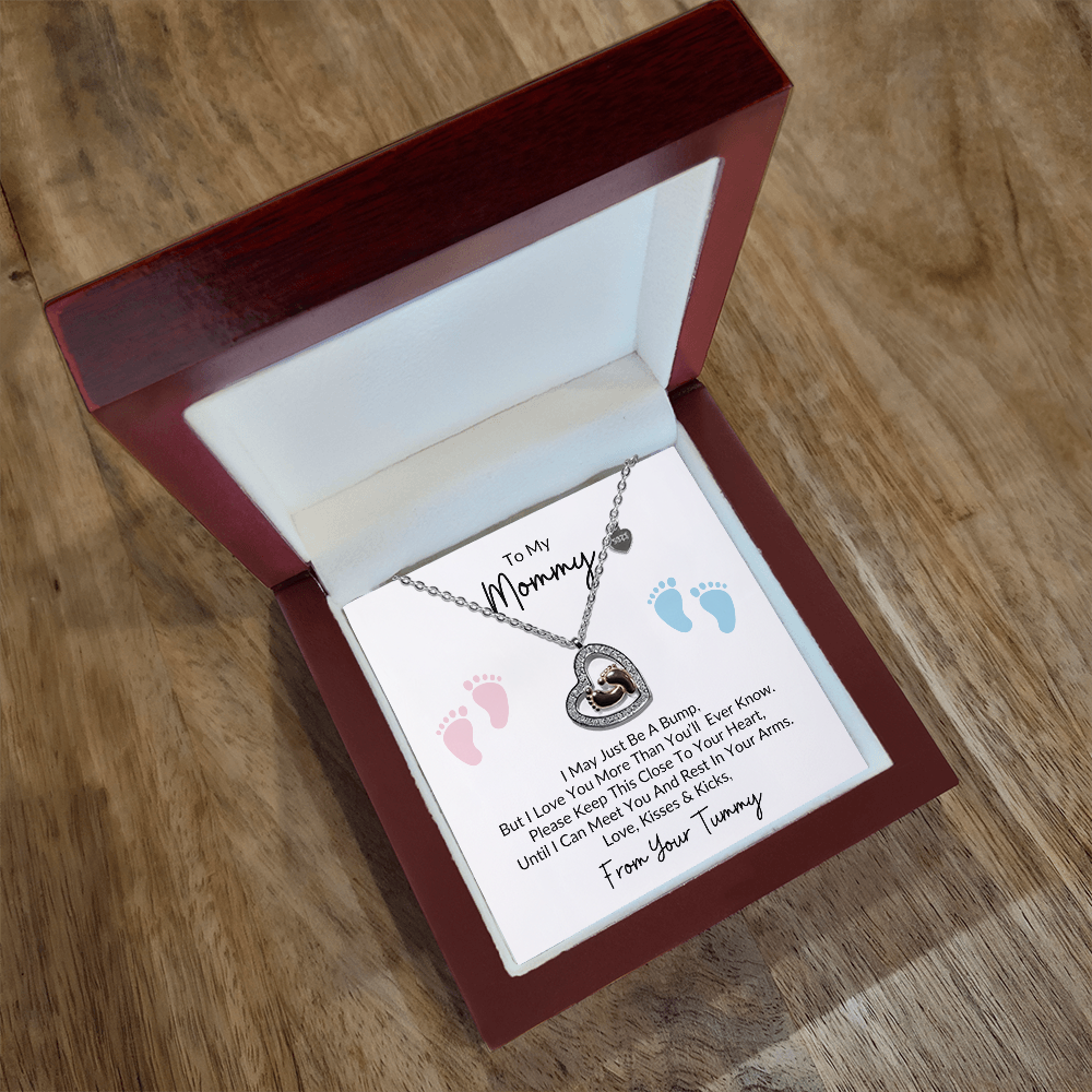 To My Mommy, From Your Tummy | Baby Feet Heart Necklace