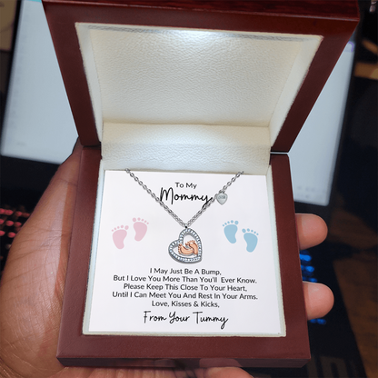 To My Mommy, From Your Tummy | Baby Feet Heart Necklace