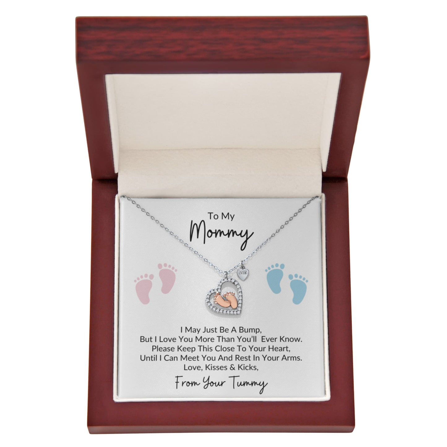 To My Mommy, From Your Tummy | Baby Feet Heart Necklace